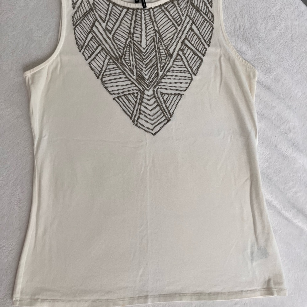 NIC+ZOE White Tank Top with Gray Geometric Pattern Size M
